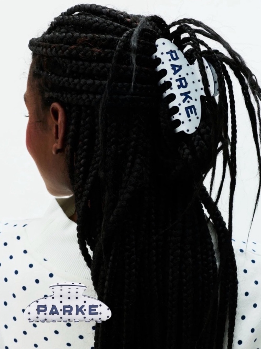 NEW Parke white blue polka dots hair clip claw clip *